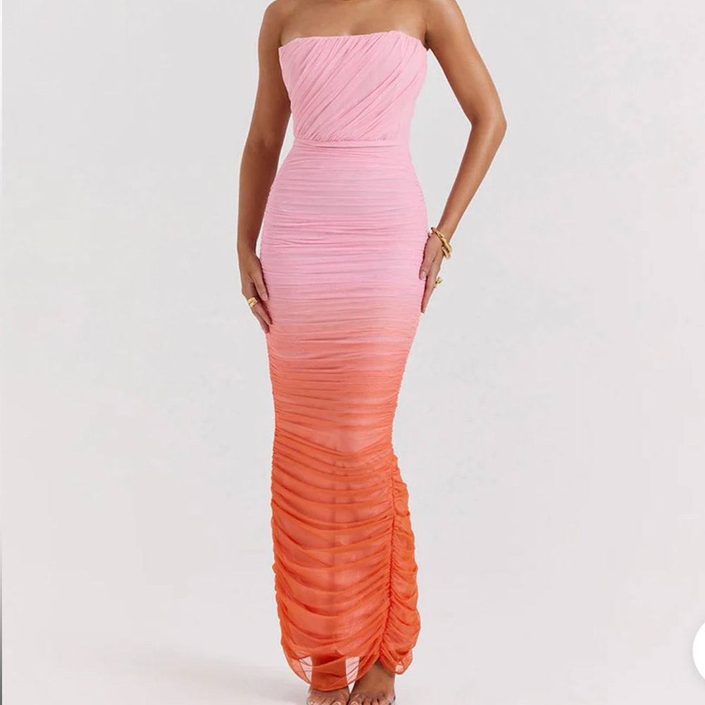 House of CB Long Ruched Mesh Dress